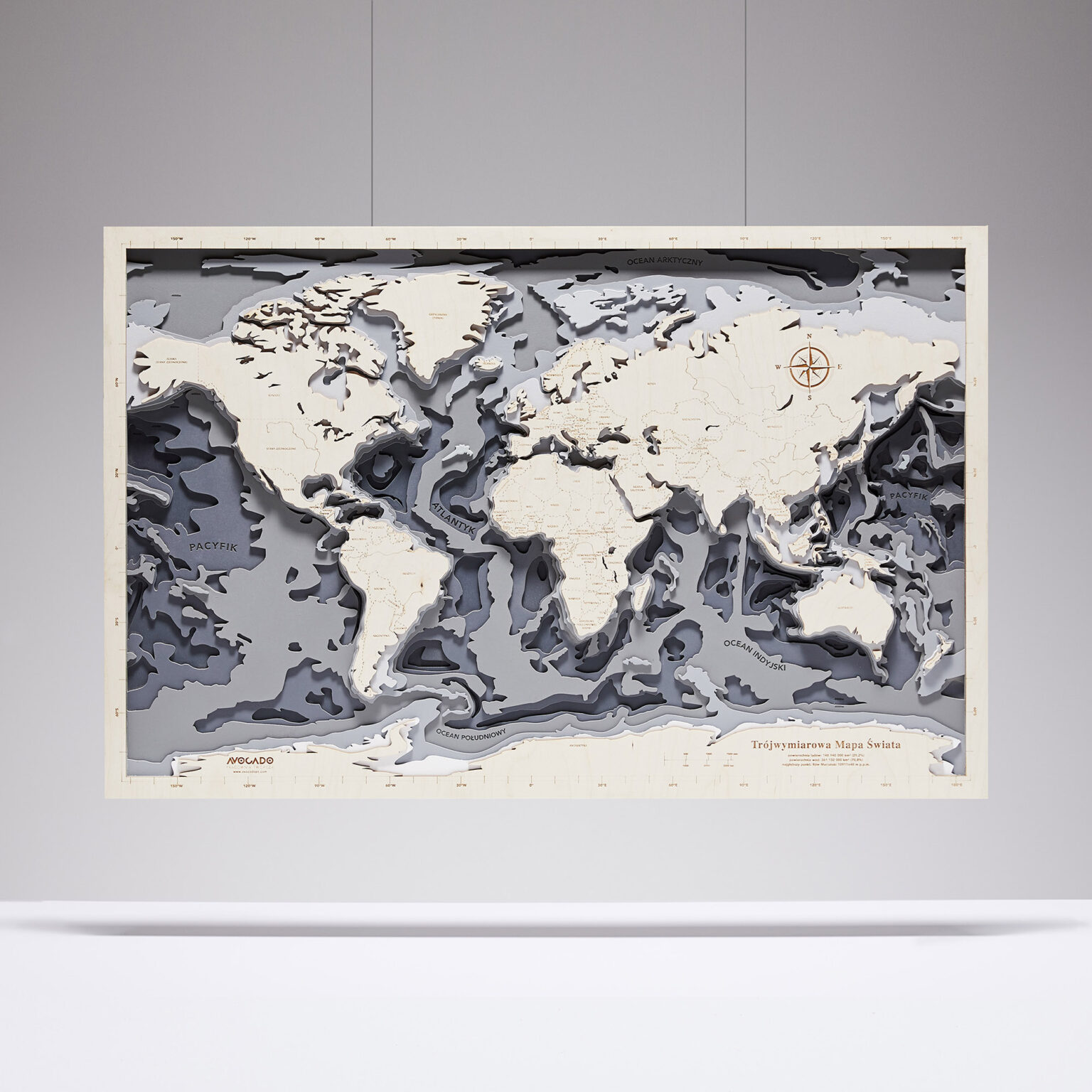 Świat XL - Drewniana Mapa (szara)