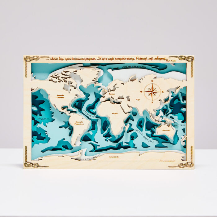 Świat (mini) - Drewniana Mapa (turkus)