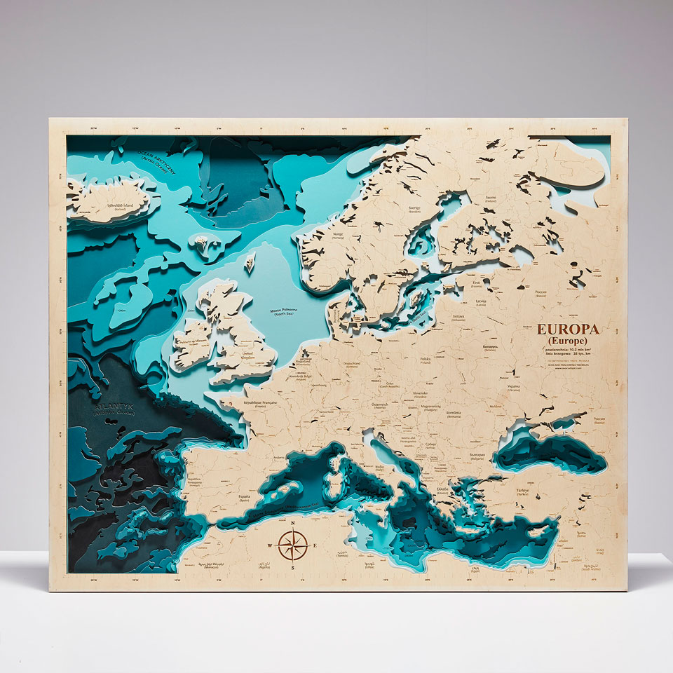 Europa XL - Drewniana Mapa (turkus)