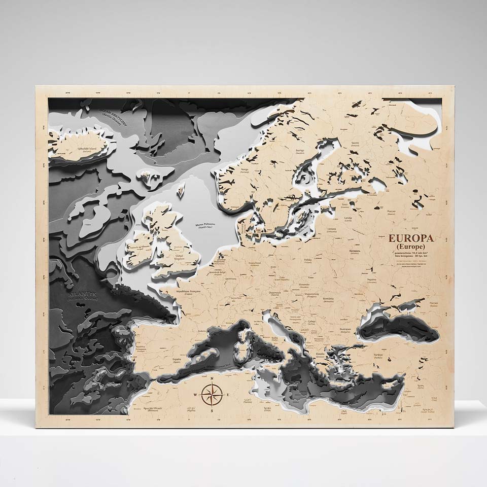 Europa XL - Drewniana Mapa (szara)