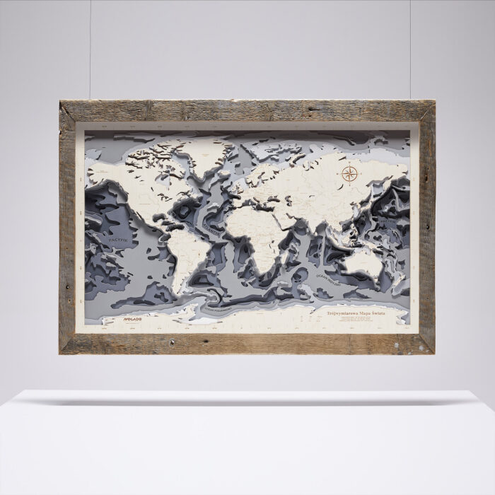 Świat XL - Drewniana Mapa w ramie (szara)