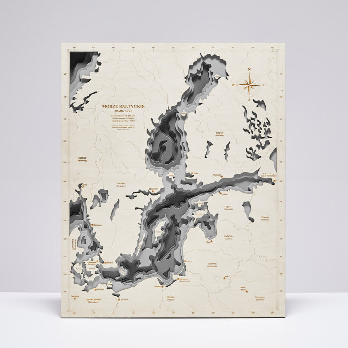 Morze Bałtyckie (duże) - Drewniana Mapa (szara)