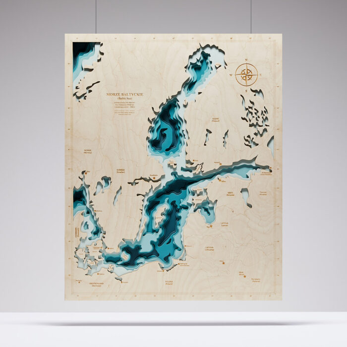 Morze Bałtyckie (duże) - Drewniana Mapa (turkus)