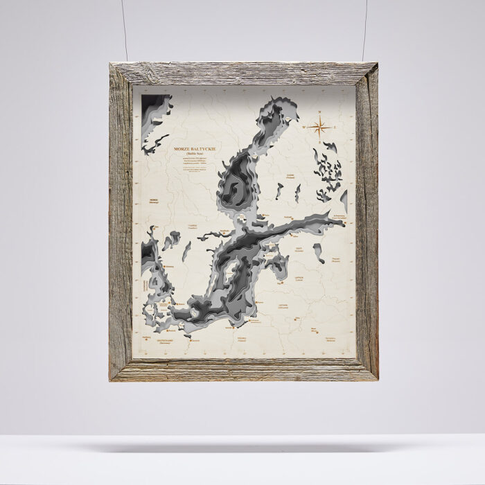 Morze Bałtyckie (duże) - Drewniana Mapa w ramie (szara)