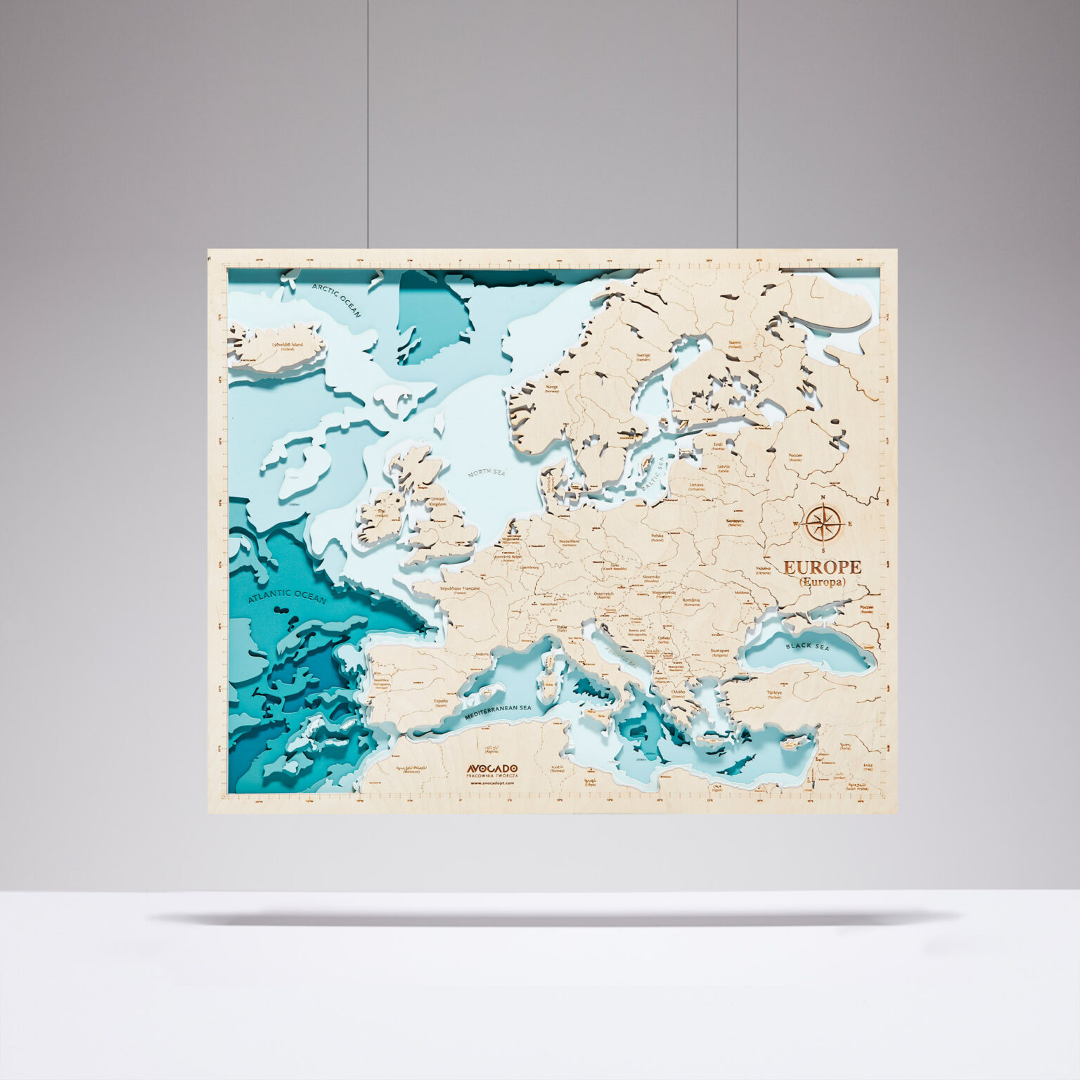 Europa (średnia) - Drewniana Mapa (turkusowa)