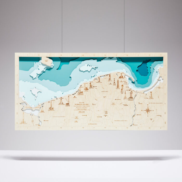 Wybrzeże Polskie Latarnie - Drewniana Mapa (turkusowa)