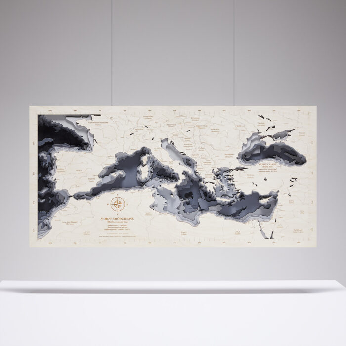 Morze Śródziemne - Drewniana Mapa (szara)