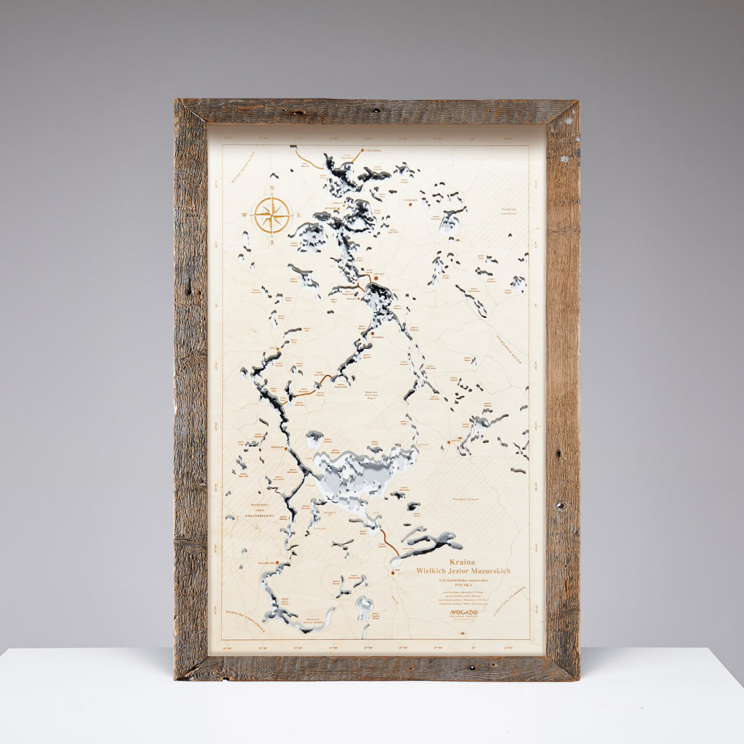 Mazury – Drewniana Mapa w ramie