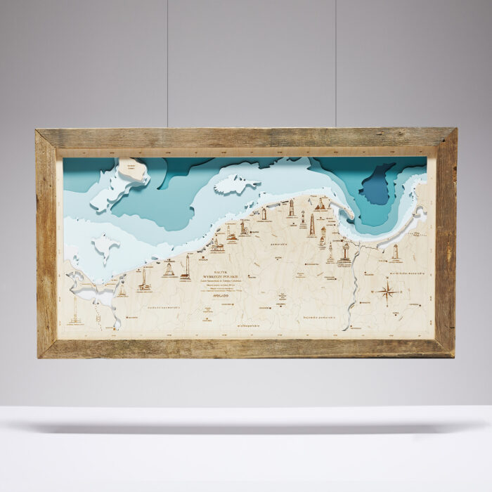 Wybrzeże Polskie Latarnie - Drewniana Mapa w ramie