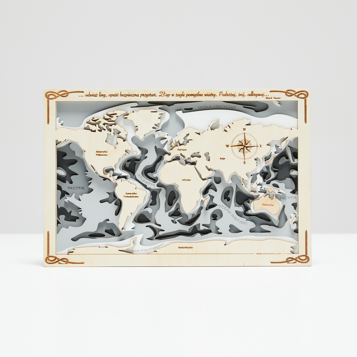 Świat (mini) - Drewniana Mapa (szara)