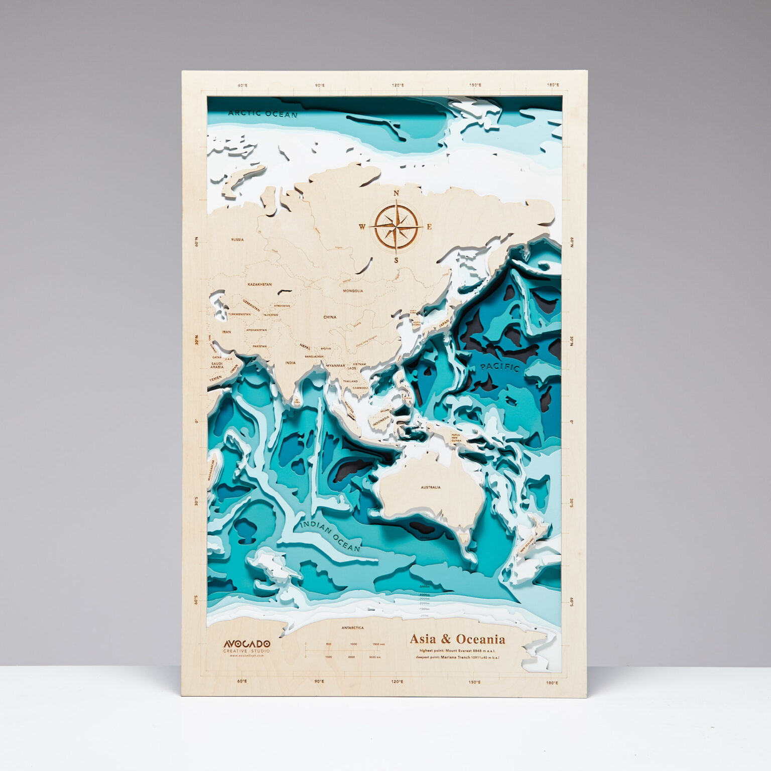 Azja i Oceania - Drewniana Mapa