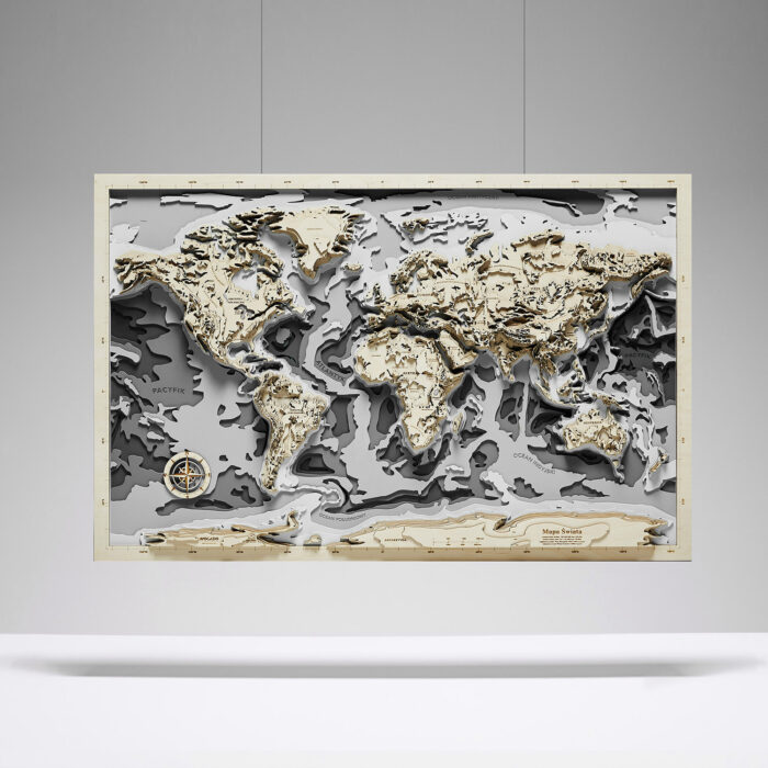 Świat Gór i Oceanów XL - Drewniana Mapa (szara)