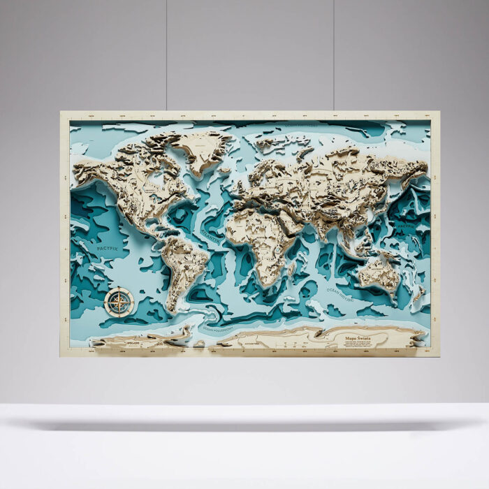 Świat Gór i Oceanów - Drewniana Mapa (turkus)