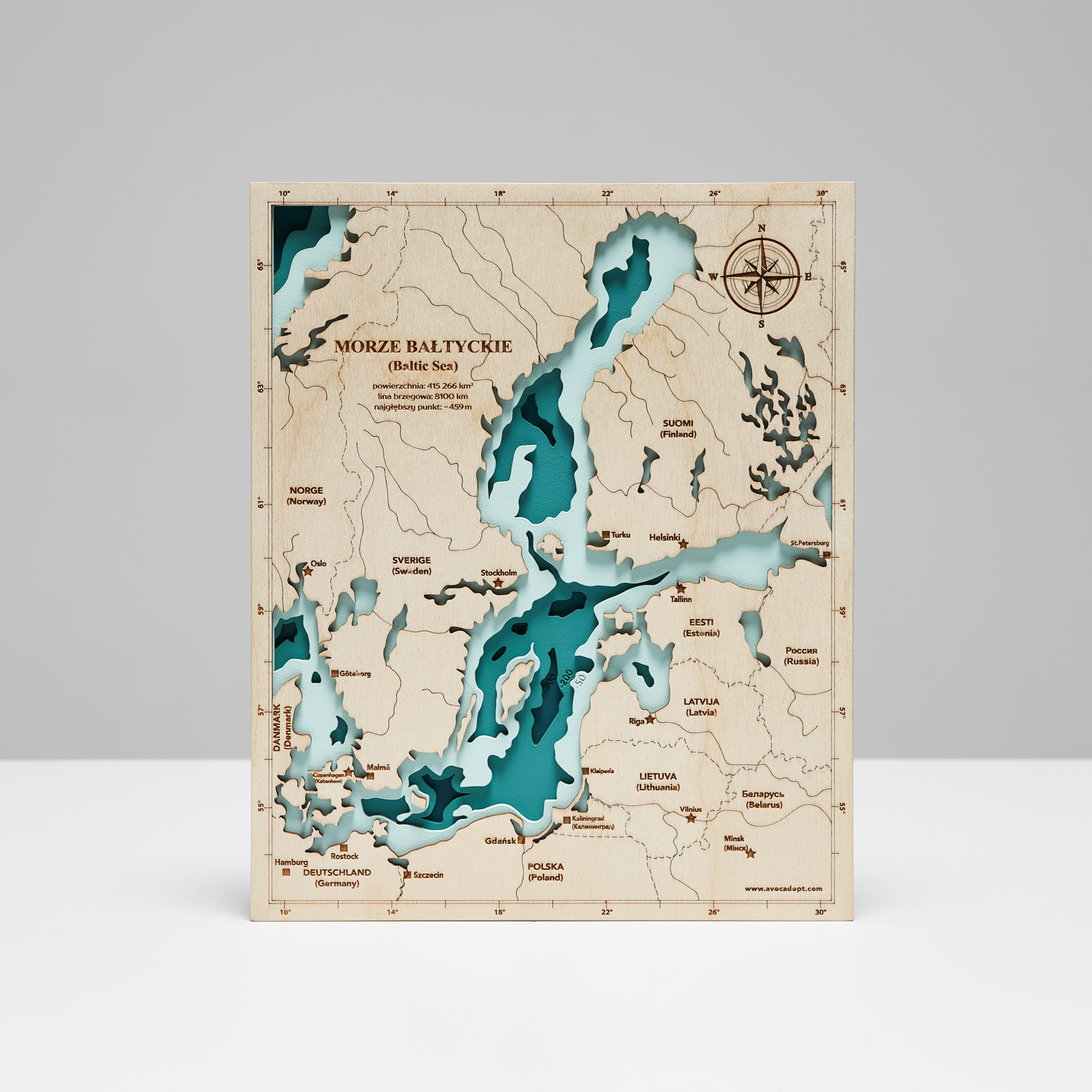 Morze Bałtyckie (mini) - Drewniana Mapa (turkusowa)