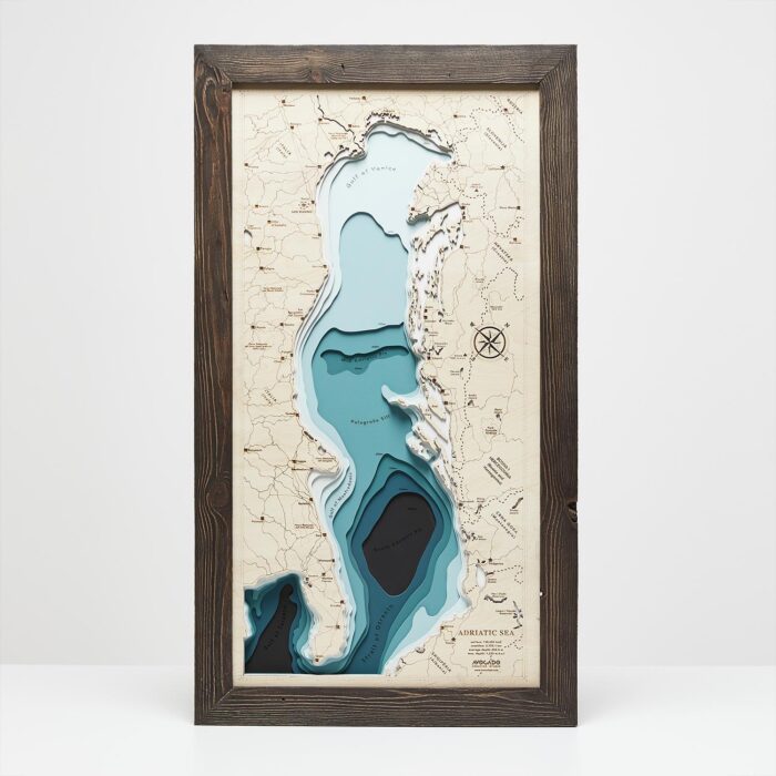 Morze Adriatyckie - Drewniana Mapa w ramie
