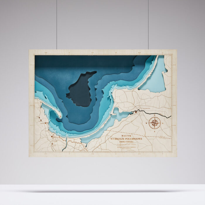 Zatoka Gdańska - Drewniana Mapa (turkusowa)