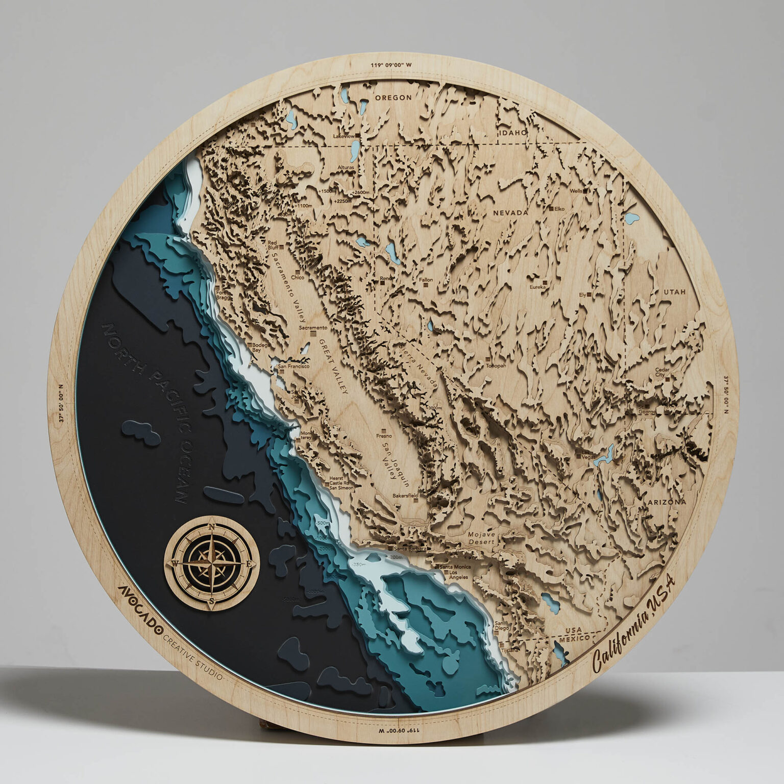 Kalifornia - Drewniana Mapa Okrągła