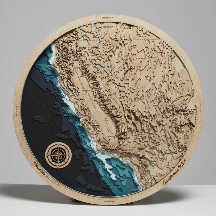 Kalifornia - Drewniana Mapa Okrągła