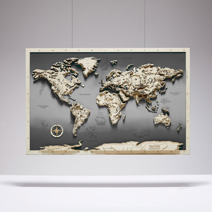 Świat Gór XL - Drewniana Mapa (szara)