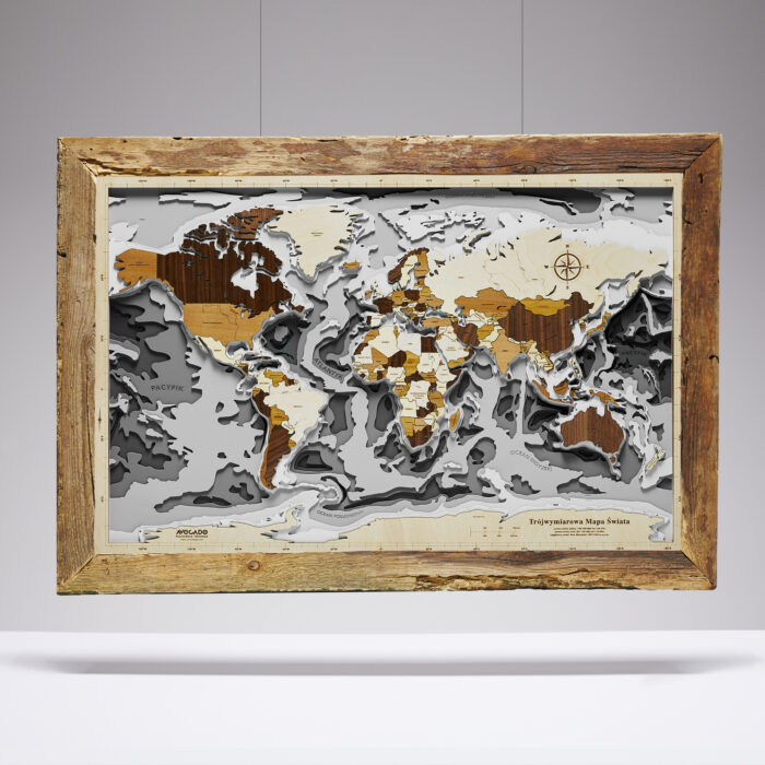Multiwood World XL - Wooden Map in a Frame (gray)