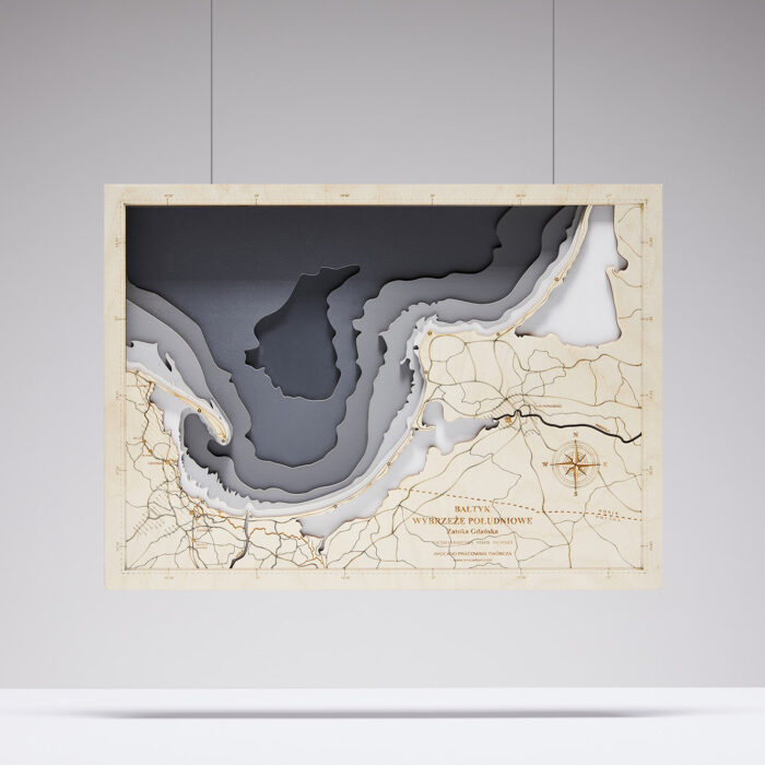 Zatoka Gdańska (duża) - Drewniana Mapa (szara)