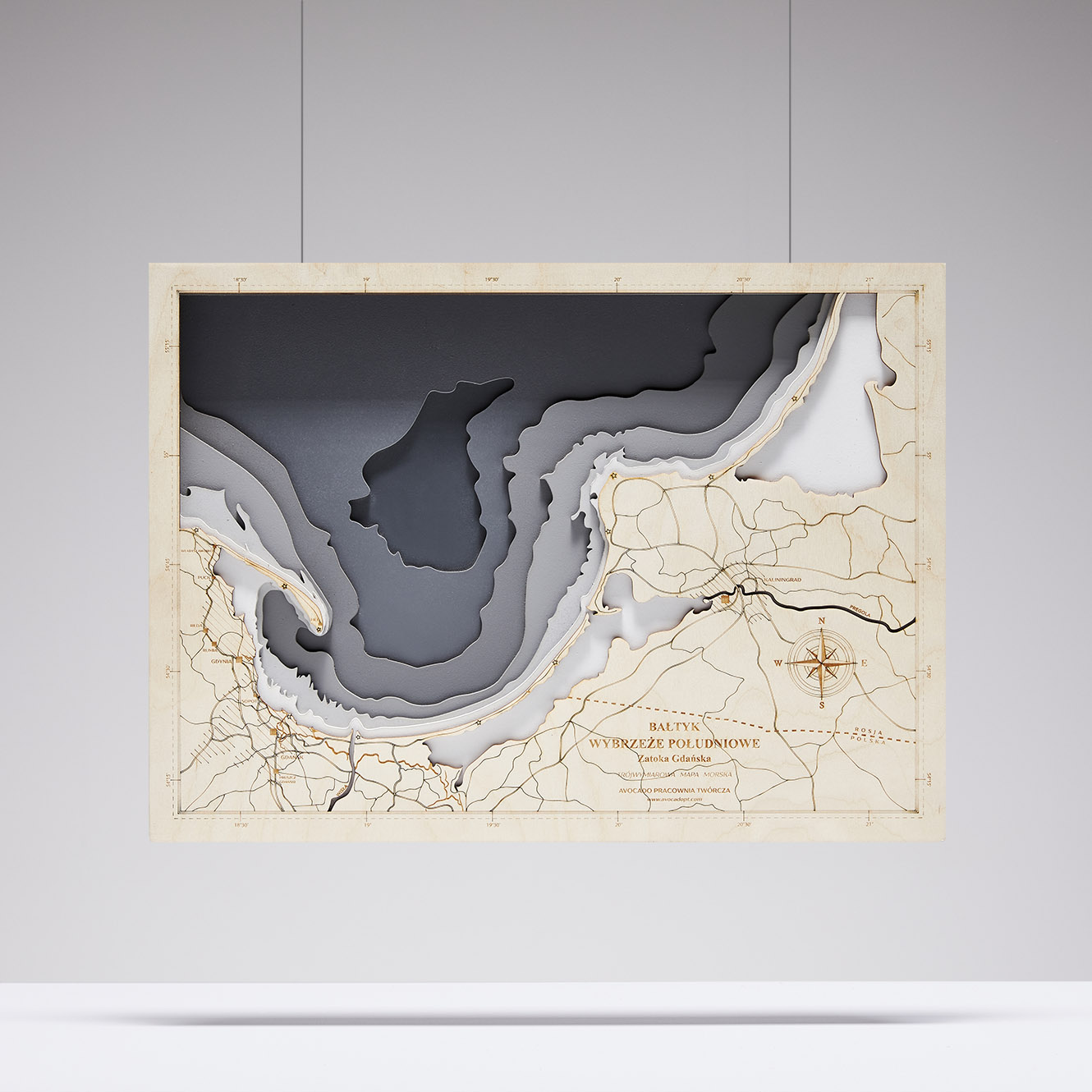 Zatoka Gdańska (duża) - Drewniana Mapa (szara)