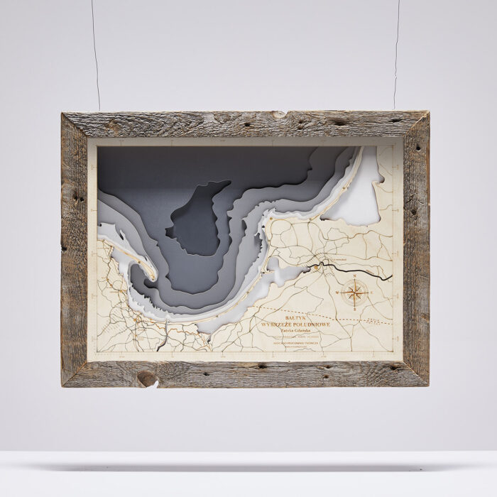 Zatoka Gdańska (duża) - Drewniana Mapa w ramie (szara)
